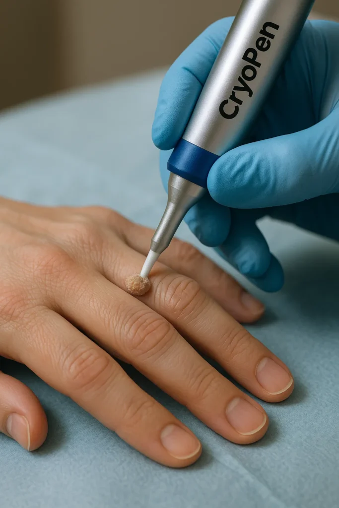 example of cryopen wart removal Stoke treatment on a persons finger
