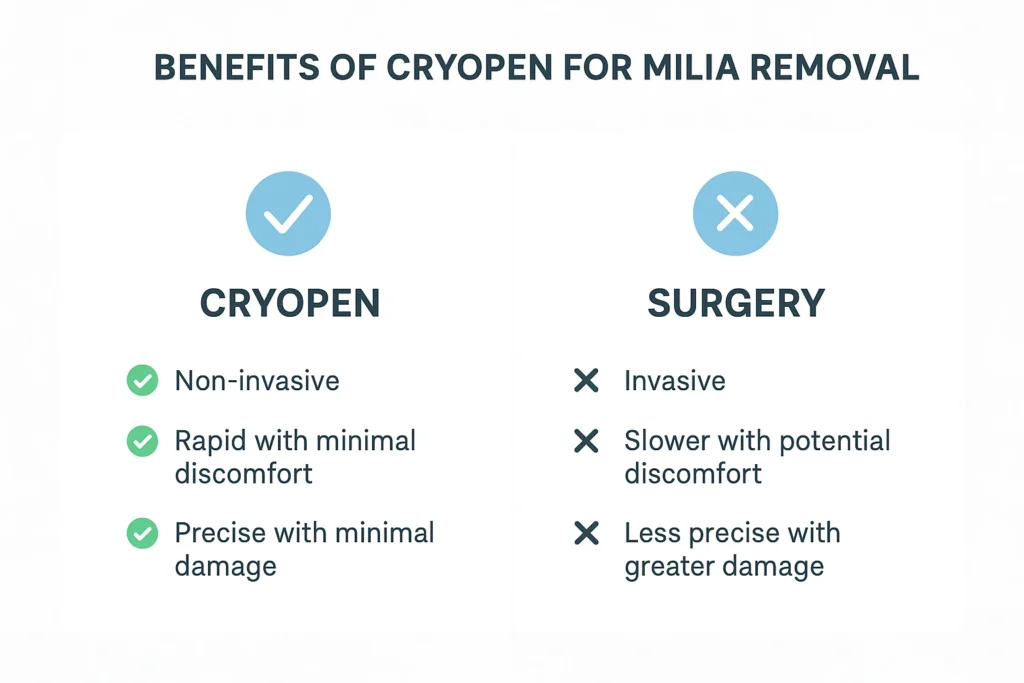Benefits of cryopen for milia removal Stoke compared to surgical treatments.