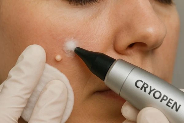 Woman receiving milia removal treatment Stoke