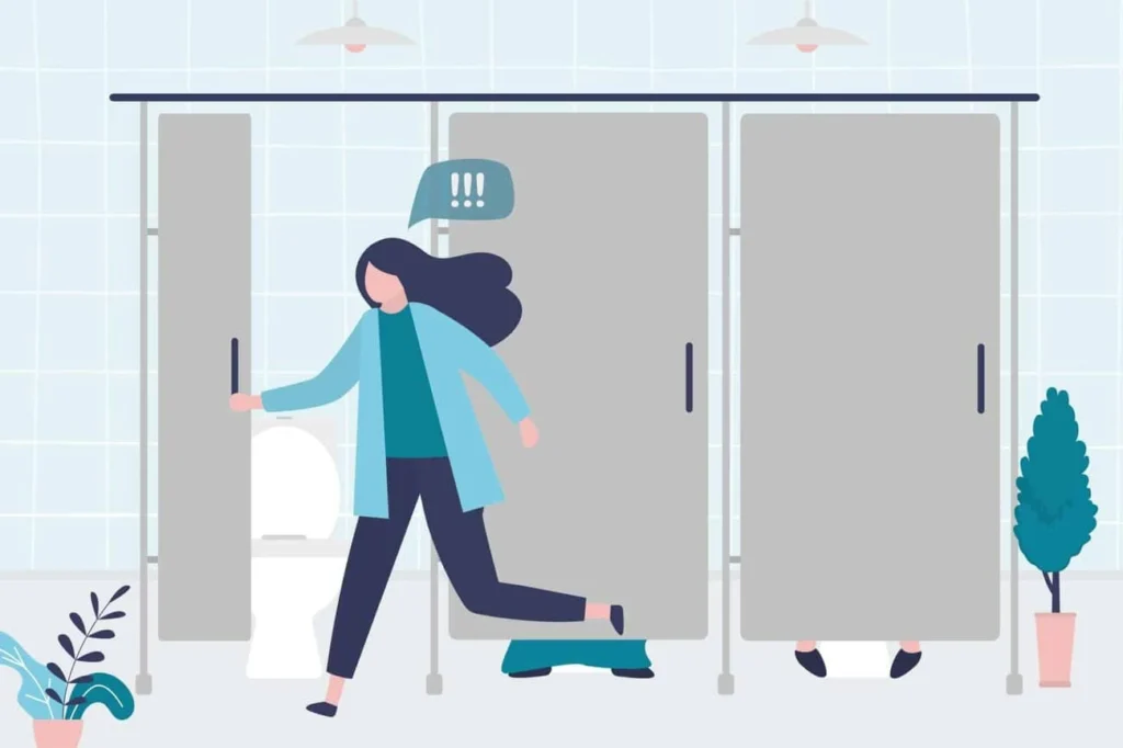 graphic of Urine incontinence Stoke woman running to the toilet.