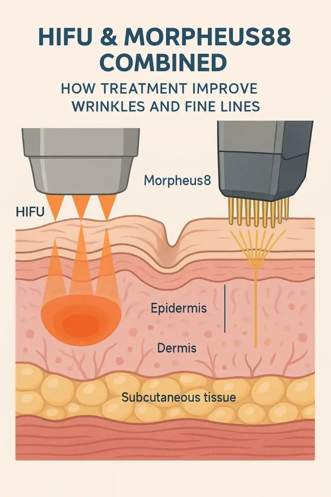 Diagram showing HIFU & Morpeus8 Stoke and the benefits for reduction in wrinkles and fine lines