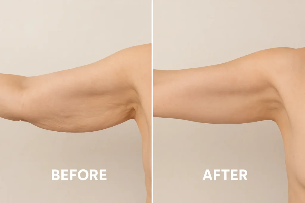 Picture of LA LIPO Stoke before and after results of skin tightening treatment on the upper arms.